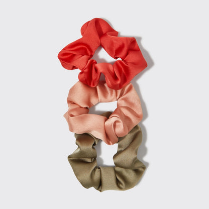 Kitsch Holiday Ornament Satin Scrunchies 3pc Set- Pinksettia