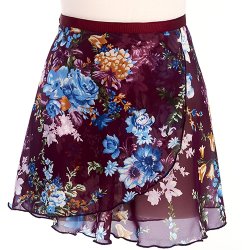 Dasha Wine/Blue Floral Print Wrap Skirt Ladies 14''